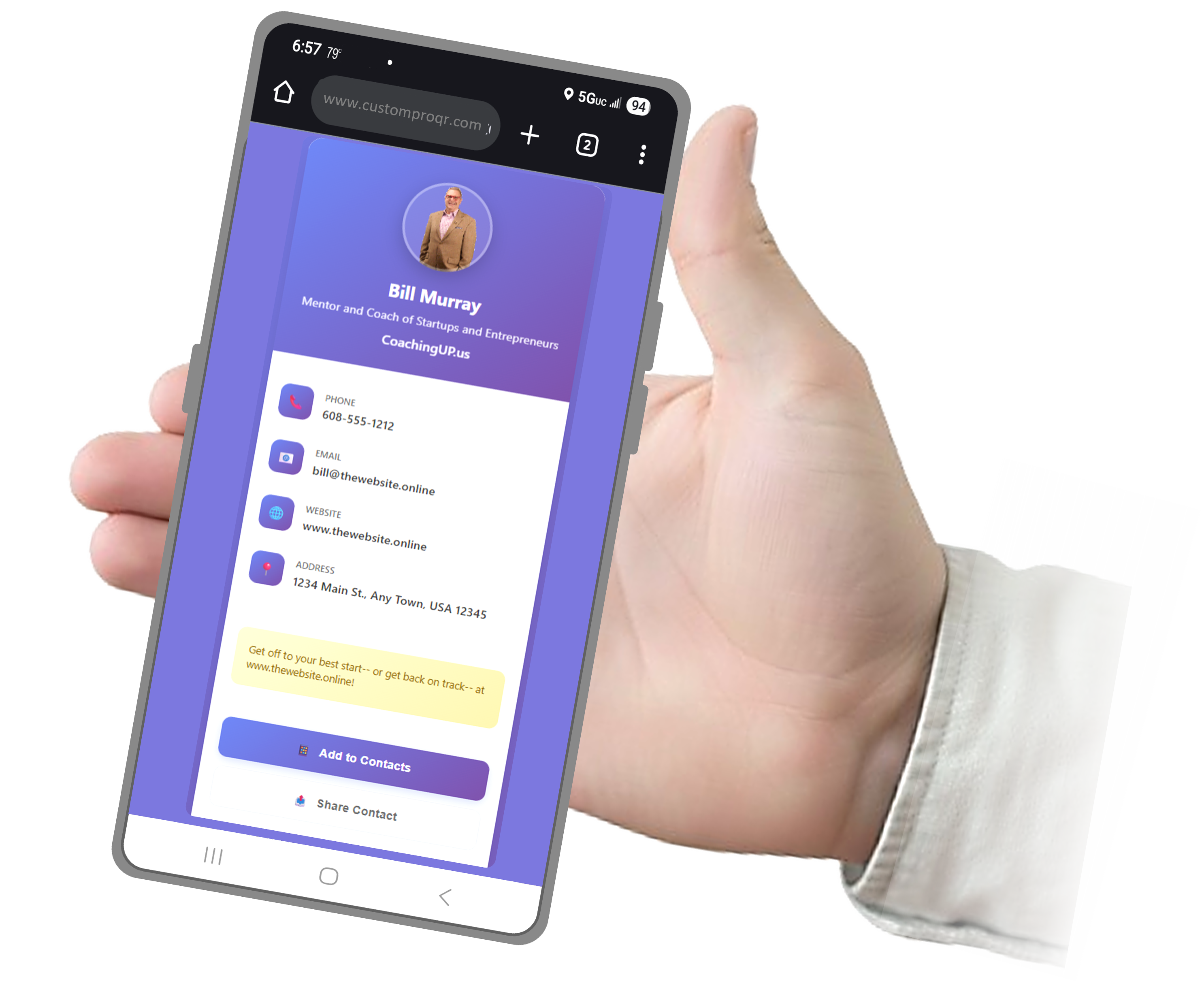 Professional vCard Landing Page Preview - Mobile Optimized Contact Page