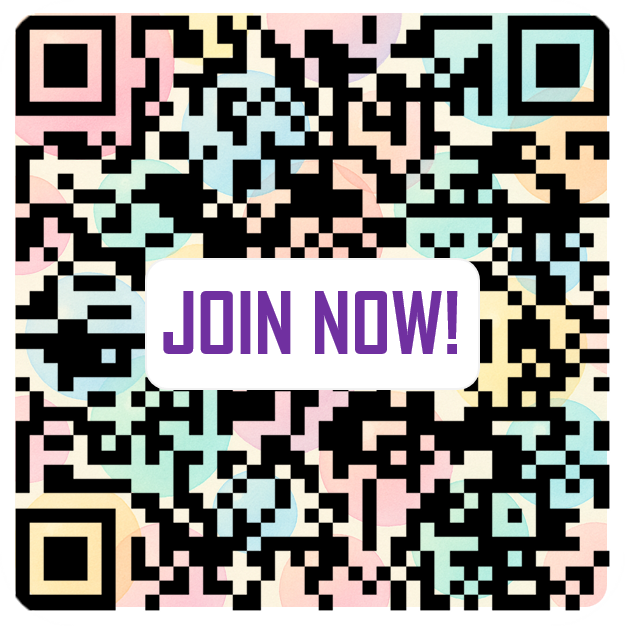 QR Code with pastel bubbles pattern background