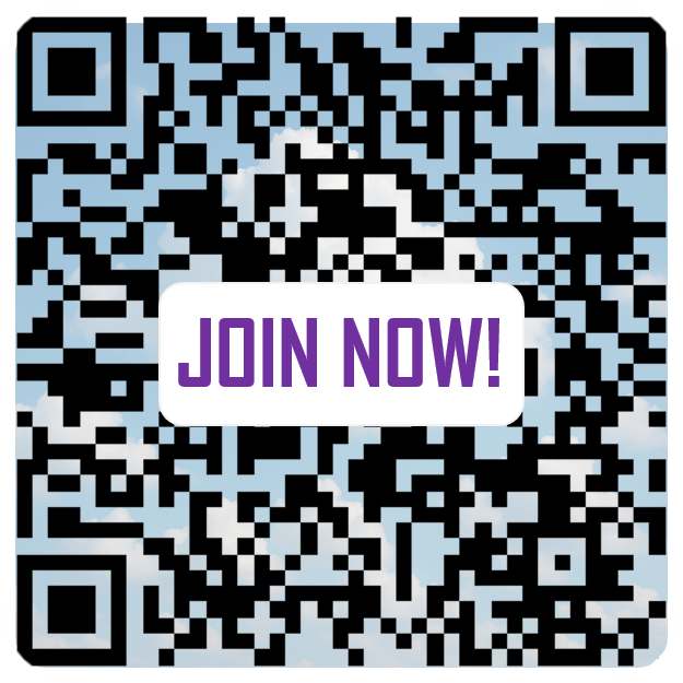 QR Code with puffy clouds pattern background
